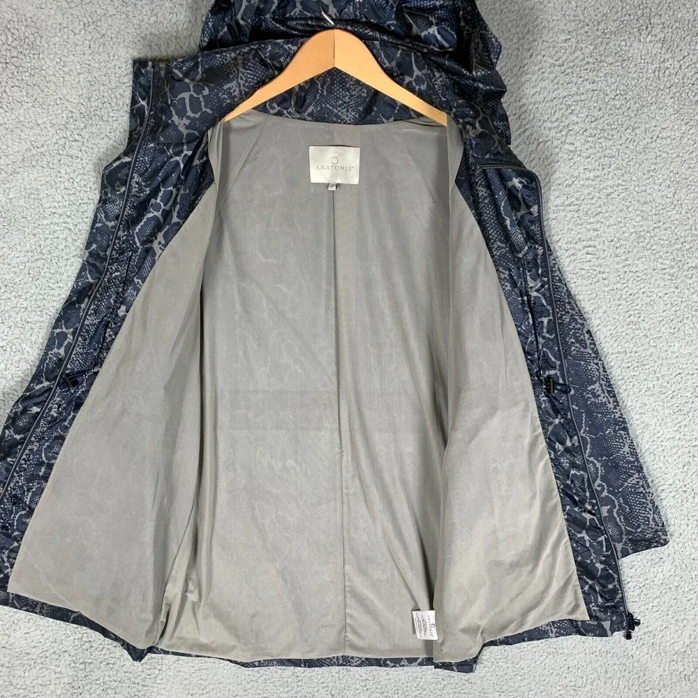 Anatomie Jacket Womens Large Gray Snake‎ Print Removable Hood Luxury Windbreaker